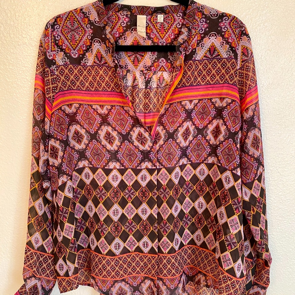 Paisley Printed Long Sleeve Tunic EUC